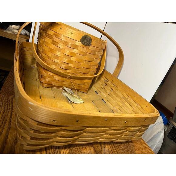 Vtg Peterboro Basket Ice Bucket w/Handle/Liner NO LID + 19" Gathering Basket - Picture 2 of 2